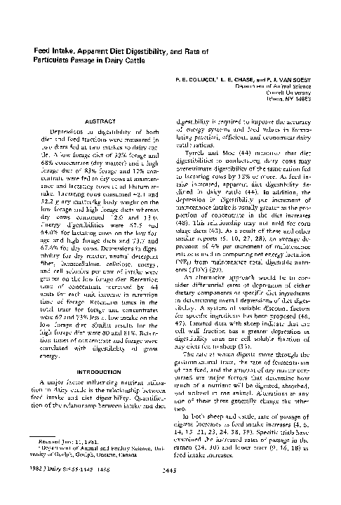 (PDF) Feed Intake, Apparent Diet Digestibility, and Rate of Particulate ...