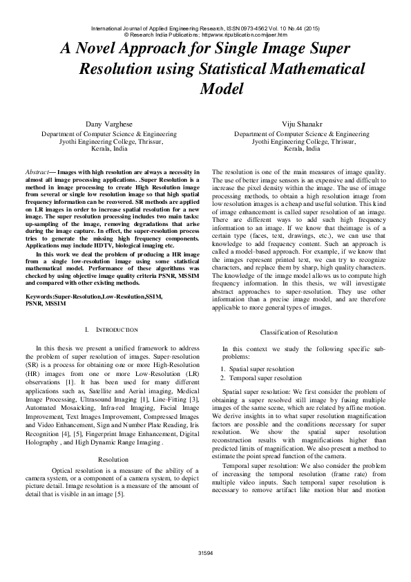 (PDF) A Novel Approach for Single Image Super Resolution using ...