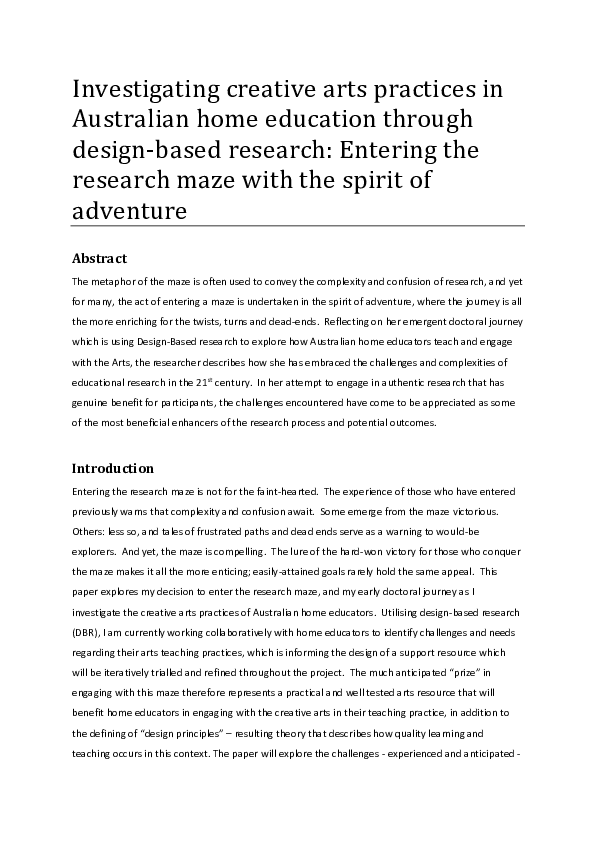 (PDF) Investigating Creative Arts Practices in Australian Home ...