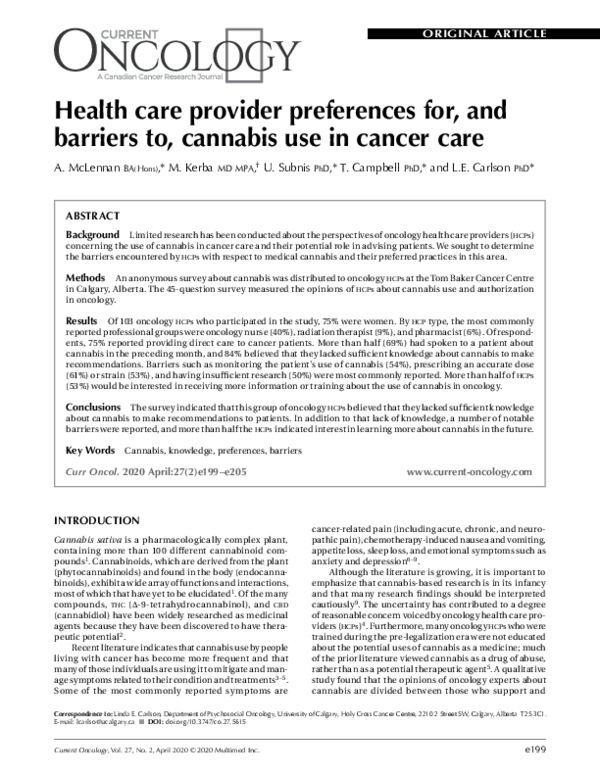 (PDF) Health care provider preferences for, and barriers to, cannabis ...
