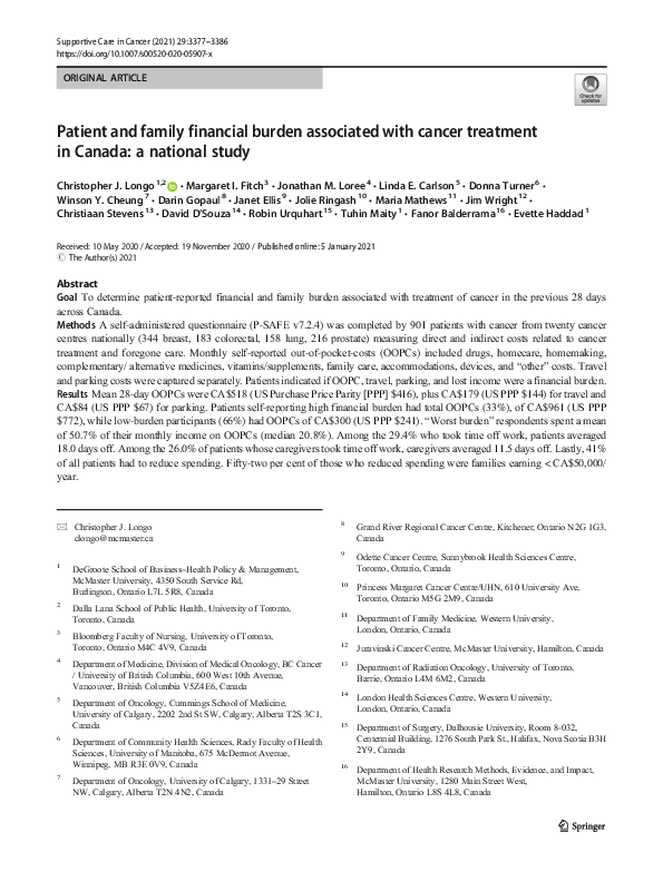 (PDF) Patient and family financial burden associated with cancer ...
