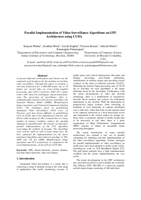 (PDF) Parallel Implementation of Video Surveillance Algorithms on GPU ...