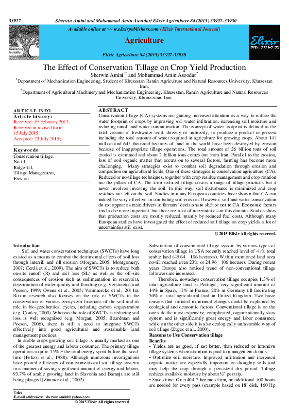 (PDF) The Effect of Conservation Tillage on Crop Yield Production