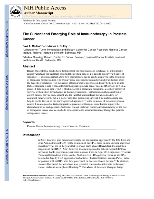 (PDF) The Current and Emerging Role of Immunotherapy in Prostate Cancer