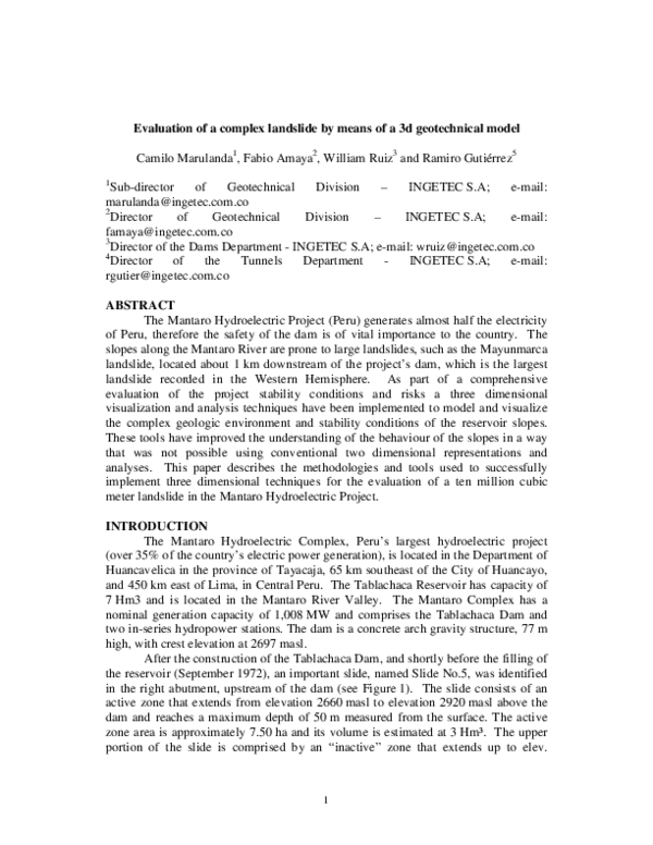 (PDF) Evaluation of a Complex Landslide by Means of a 3D Geotechnical Model