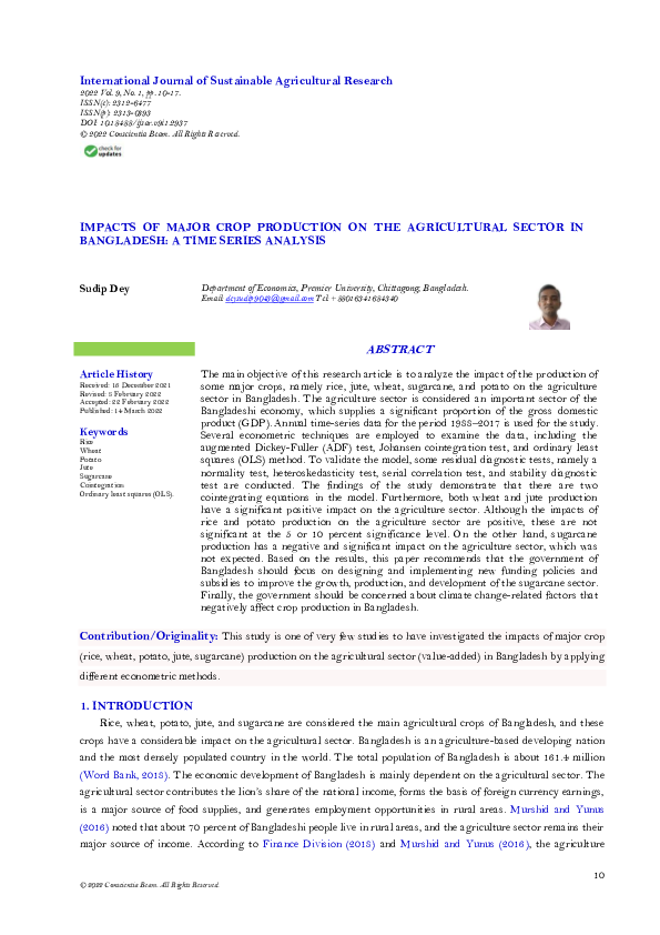 (PDF) Impacts of Major Crop Production on the Agricultural Sector in ...