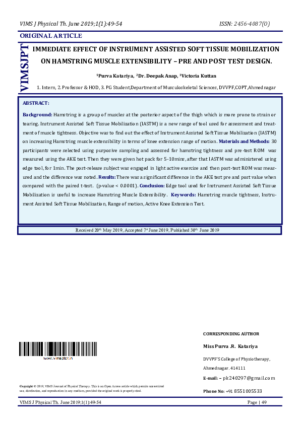 (PDF) Immediate Effect of Instrument Assisted Soft Tissue Mobilization