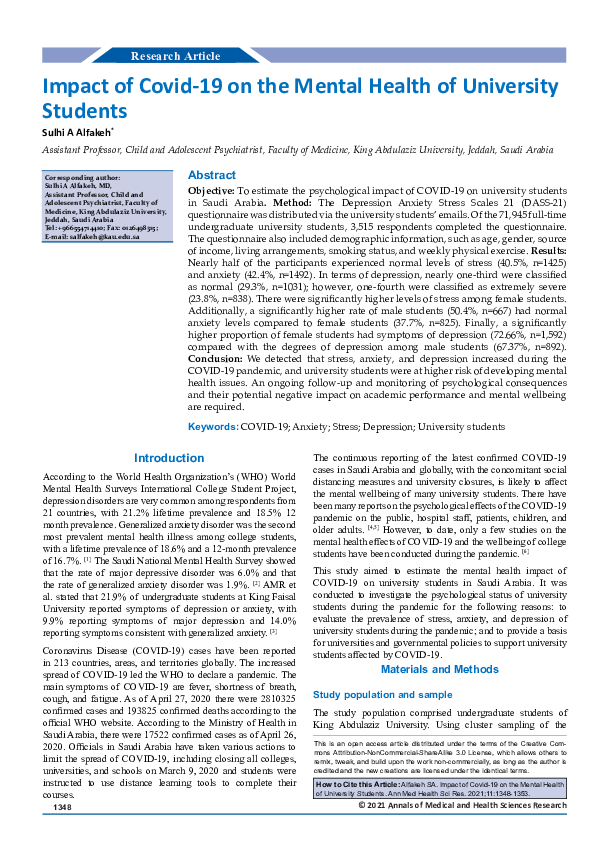 (PDF) Impact of Covid-19 on the Mental Health of University Students