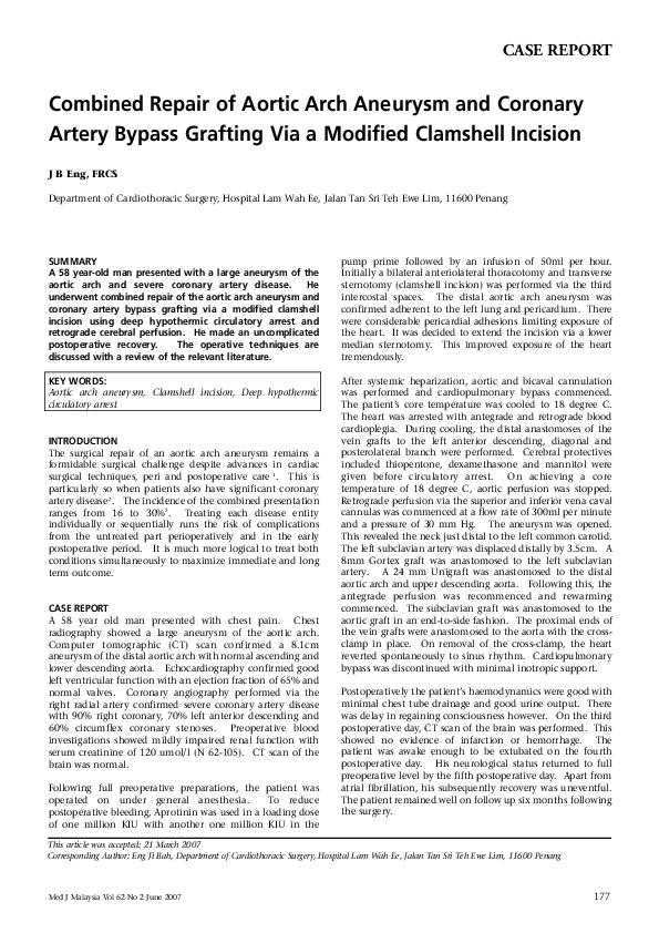 (PDF) Combined Repair of Aortic Arch Aneurysm and Coronary Artery ...