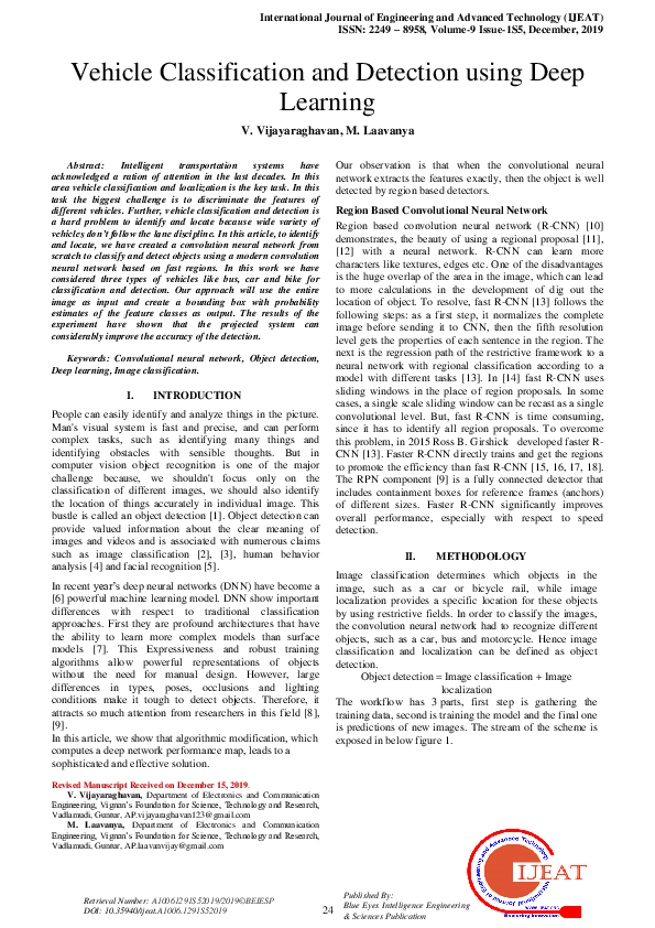 (PDF) Vehicle Classification and Detection using Deep Learning
