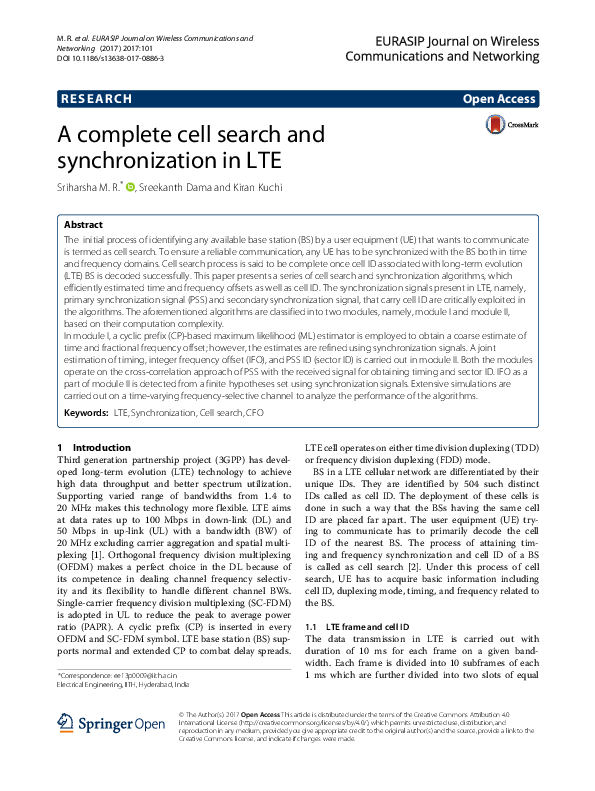 (PDF) A complete cell search and synchronization in LTE