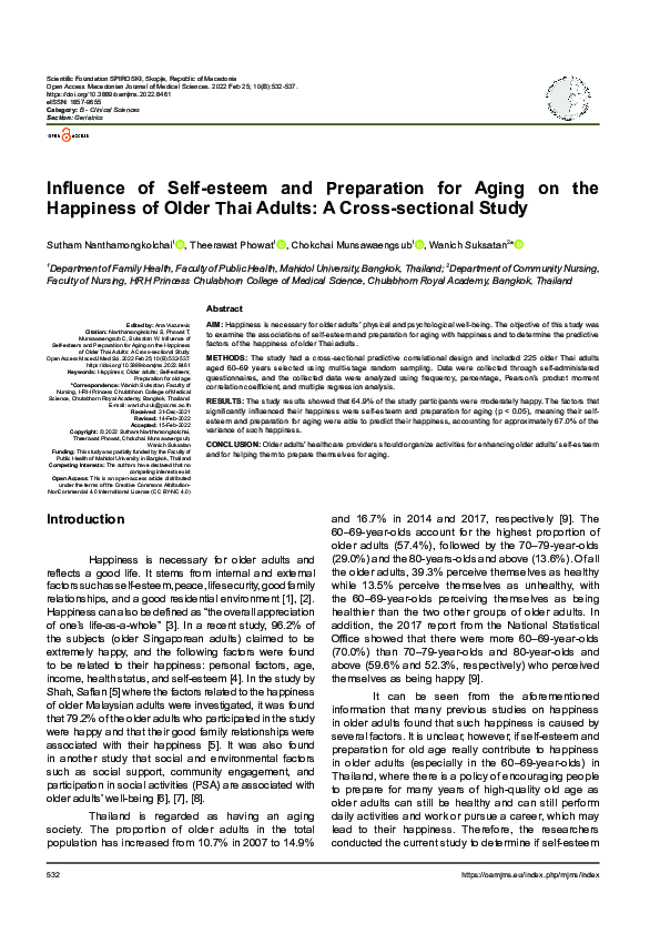 (PDF) Influence of Self-esteem and Preparation for Aging on the ...
