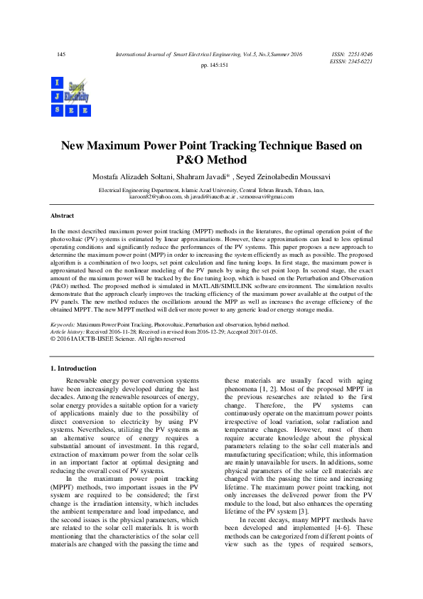 (PDF) New Maximum Power Point Tracking Technique Based on P&O Method