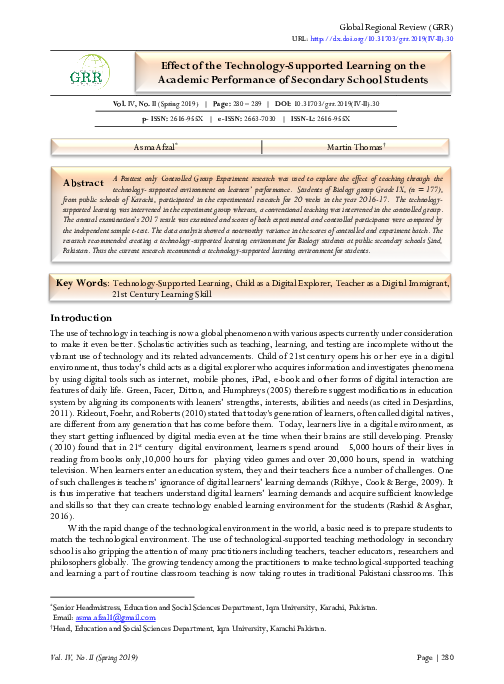 (PDF) Effect of the Technology-Supported Learning on the Academic ...