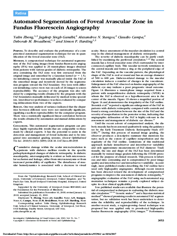 (PDF) Automated Segmentation of Foveal Avascular Zone in Fundus ...