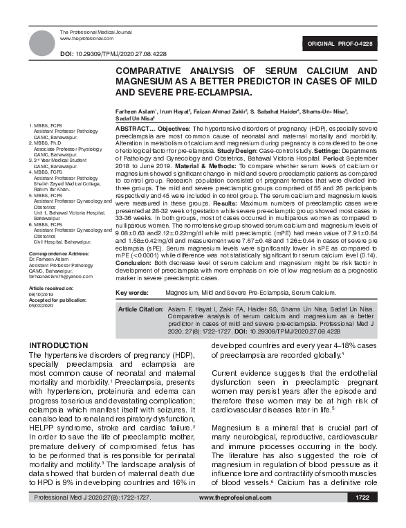 (PDF) Comparative analysis of serum calcium and magnesium as a better ...
