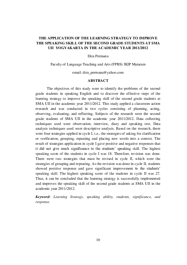 (PDF) The Application of the Learning Strategy to Improve the Speaking ...