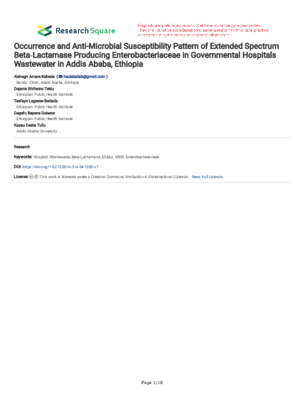 (PDF) Occurrence and Anti-Microbial Susceptibility Pattern of Extended ...