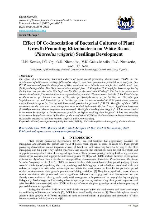 (PDF) Effect Of CoInoculation of Bacterial Cultures of Plant Growth