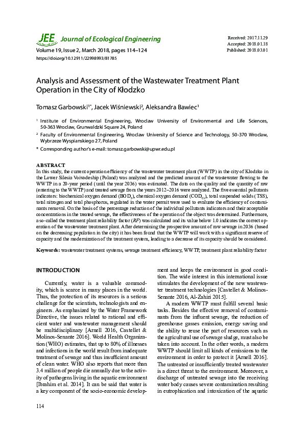 (PDF) Analysis and Assesment of the Wastewater Treatment Plant ...