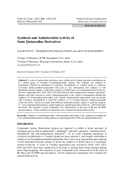 (PDF) Synthesis and Antimicrobial Activity of Some Quinoxaline Derivatives