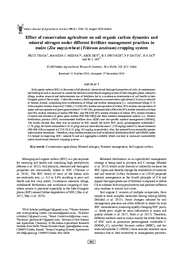 (PDF) Effect of conservation agriculture on soil organic and inorganic ...