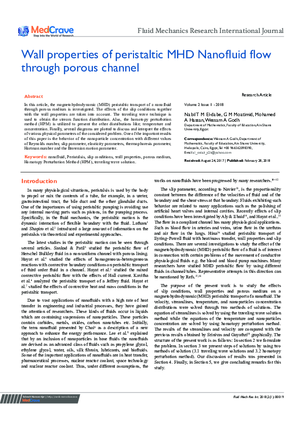 (PDF) Wall properties of peristaltic MHD nanofluid flow through porous ...