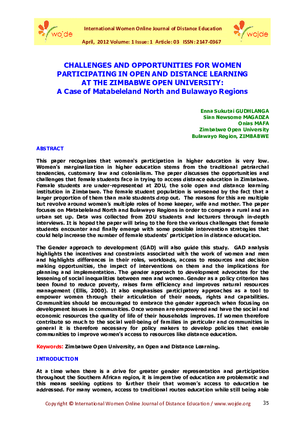 (PDF) CHALLENGES AND OPPORTUNITIES FOR WOMEN PARTICIPATING IN OPEN AND ...
