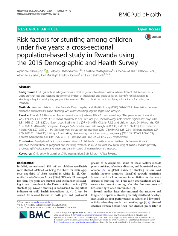 (PDF) Risk factors for stunting among children under five years: a ...