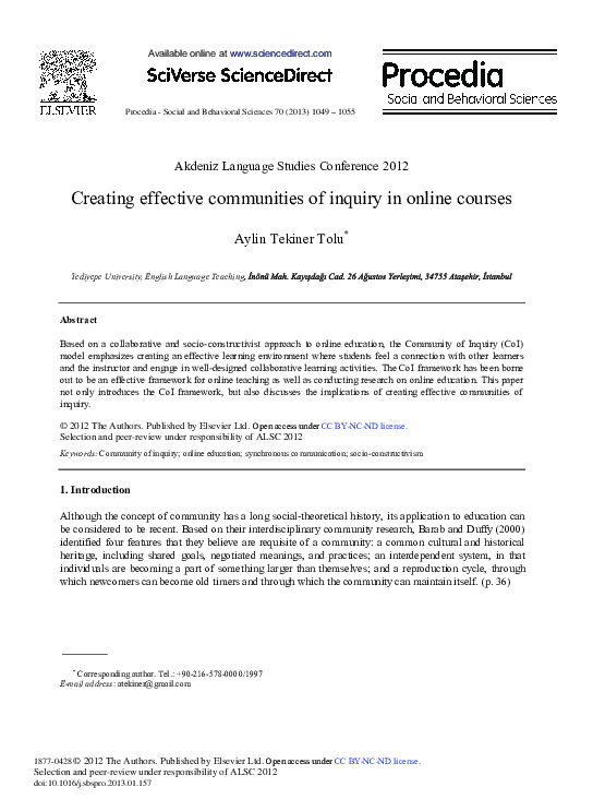 (PDF) Creating Effective Communities of Inquiry in Online Courses