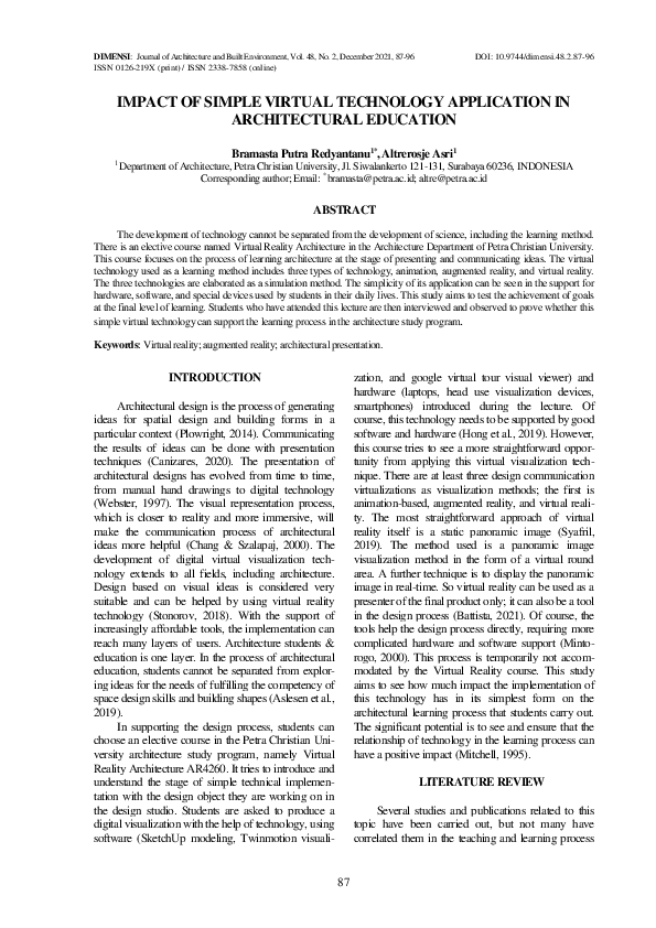 (PDF) Impact of Simple Virtual Technology Application in Architectural ...