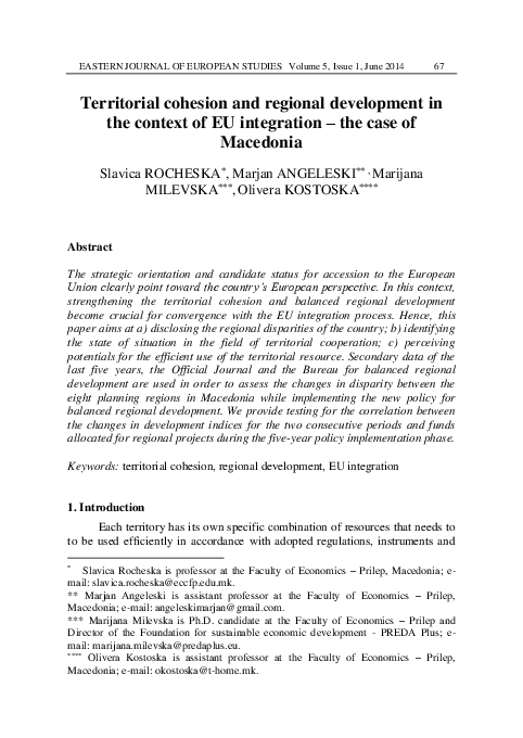 (PDF) Territorial Cohesion and Regional Development in the Context of ...