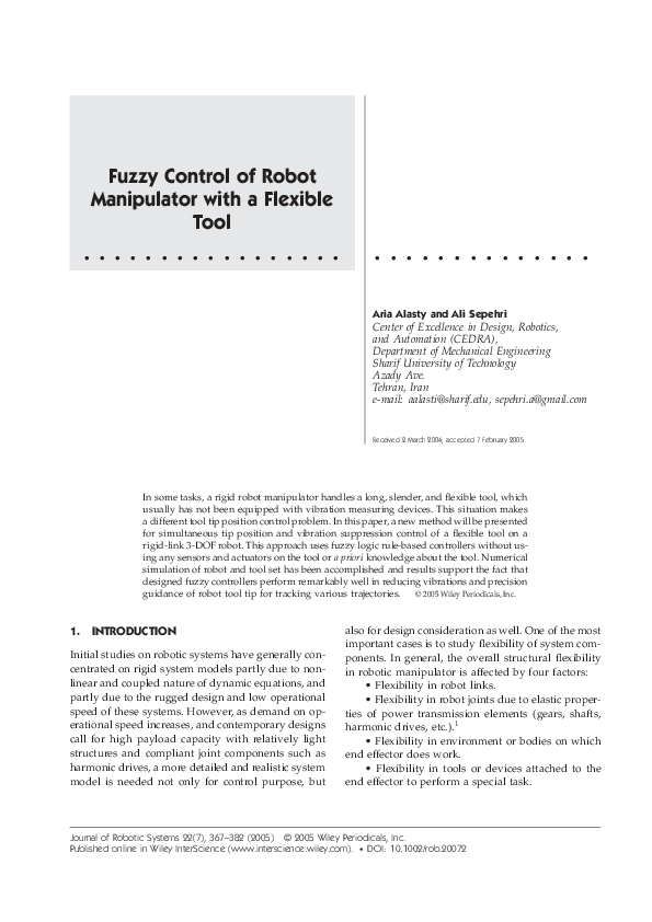 (PDF) Fuzzy control of robot manipulator with a flexible tool