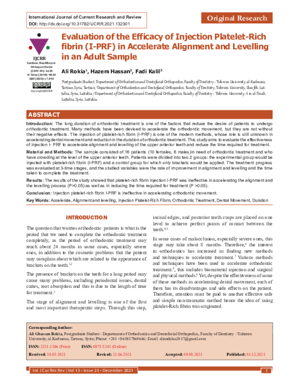 (PDF) Evaluation of the Efficacy of Injection Platelet-Rich fibrin (I ...