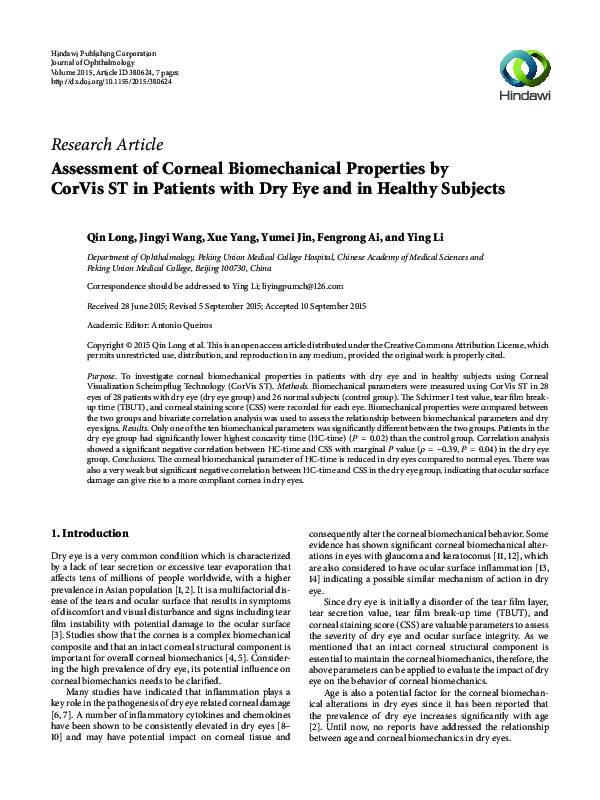 (PDF) Assessment of corneal biomechanical properties and intraocular ...