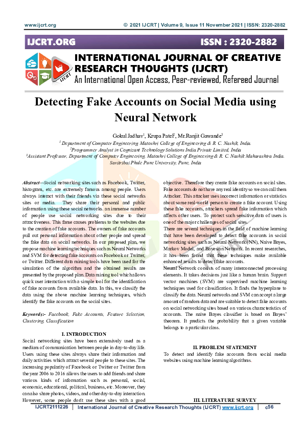 (PDF) Detecting Fake Accounts on Social Media using Neural Network