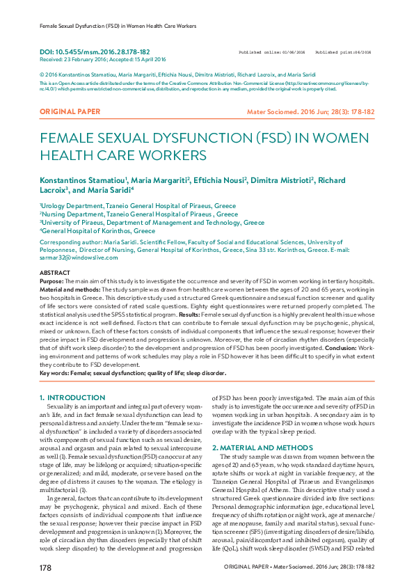 (PDF) Female Sexual Dysfunction (FSD) in Women Health Care Workers ...