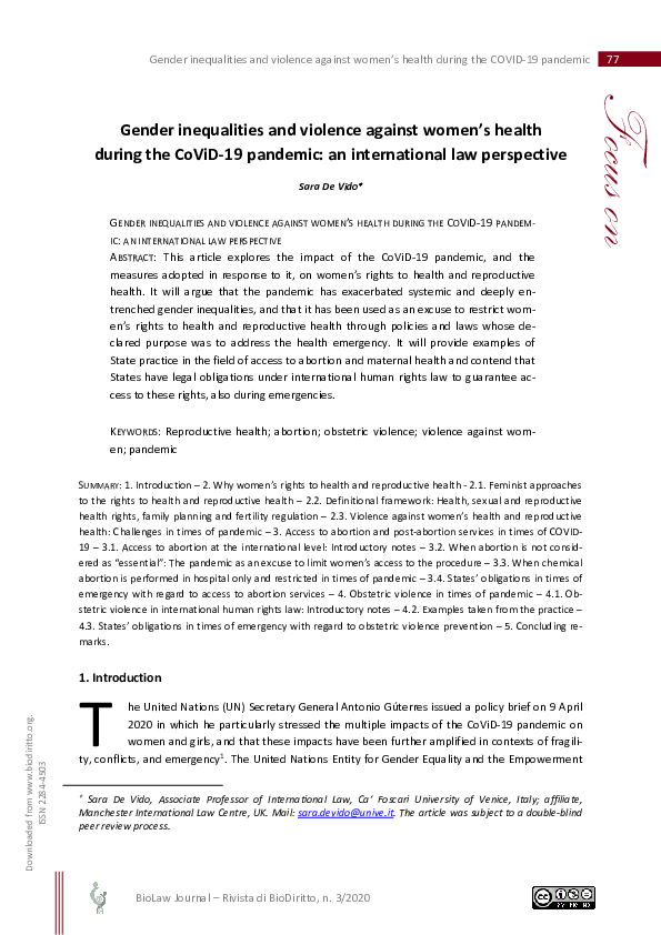 (PDF) Gender inequalities and violence against women's health during ...