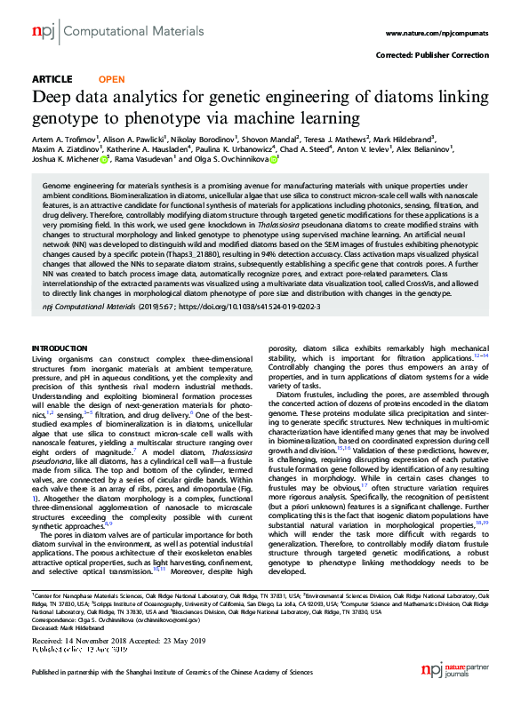 (PDF) Deep data analytics for genetic engineering of diatoms linking ...
