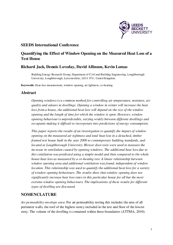 (PDF) Quantifying the Effect of Window Opening on the Measured Heat ...