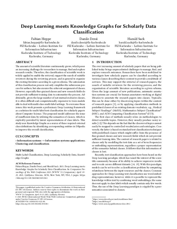 (PDF) Deep Learning meets Knowledge Graphs for Scholarly Data ...