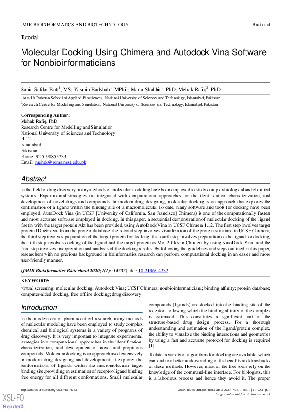 (PDF) Molecular Docking Using Chimera and Autodock Vina Software for