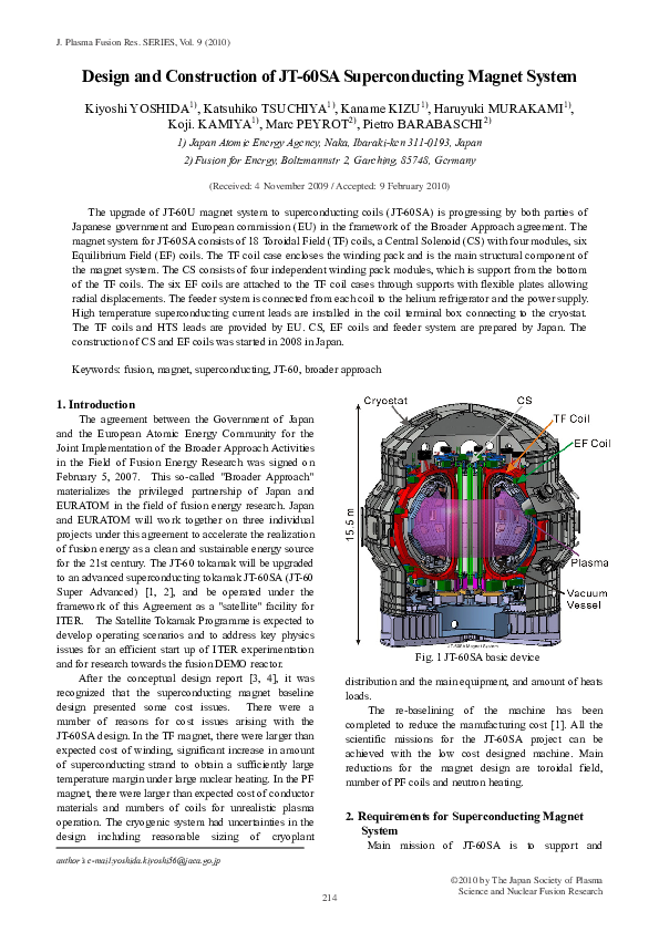 (PDF) Design and Construction of JT-60SA Superconducting Magnet System