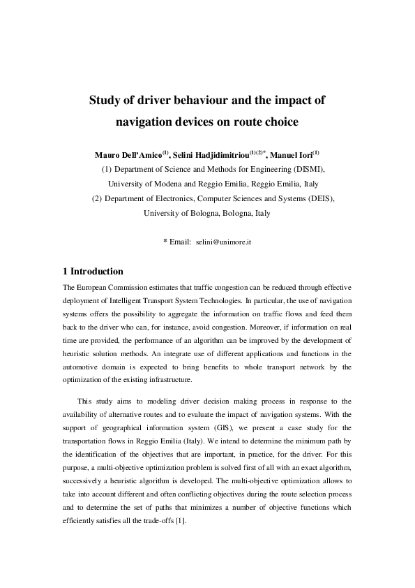 (PDF) Study of driver behaviour and the impact of navigation devices on ...