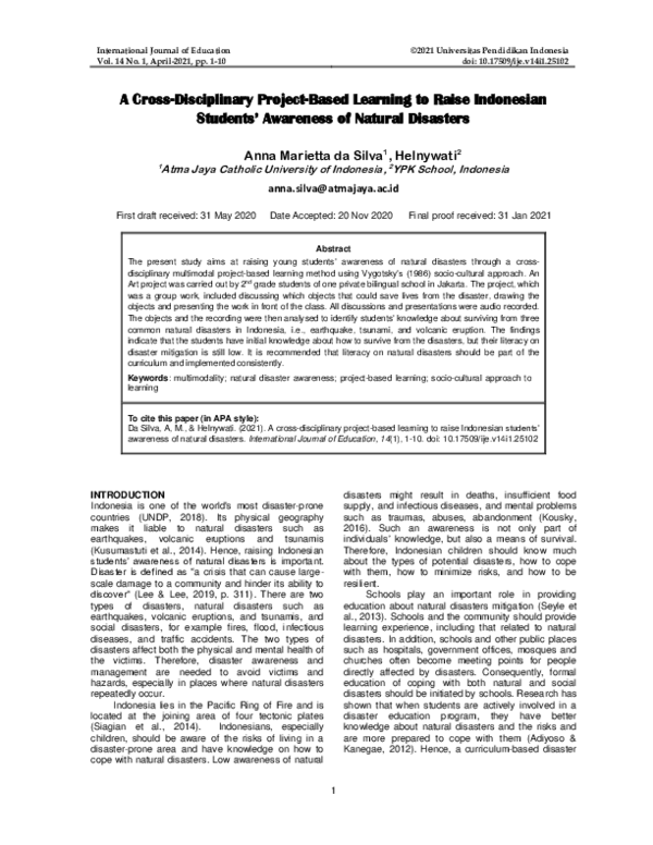 (PDF) A Cross-Disciplinary Project-Based Learning to Raise Indonesian ...