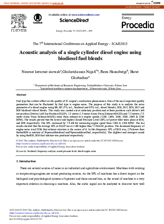 (PDF) Acoustic Analysis of a Single Cylinder Diesel Engine Using ...