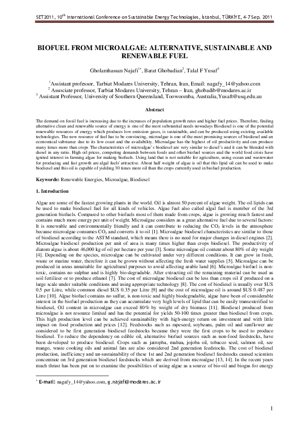 (PDF) Algae as a sustainable energy source for biofuel production in ...