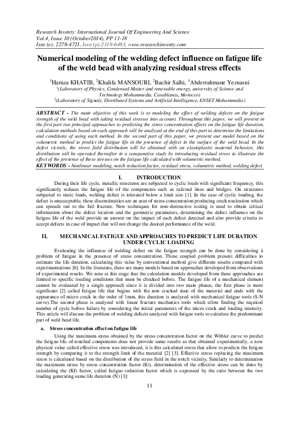 (PDF) Numerical modeling of the welding defect influence on fatigue ...