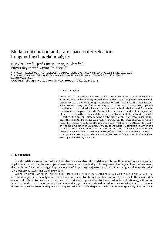 (PDF) Modal contribution and state space order selection in operational ...
