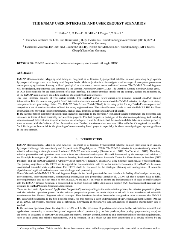  PDF The EnMAP User Interface And User Request Scenarios Uta Heiden 